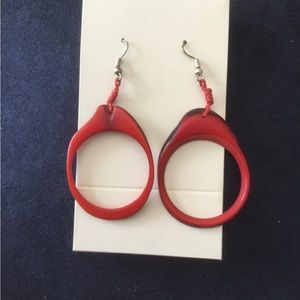 Red open oval drop earrings handmade from Ecuador